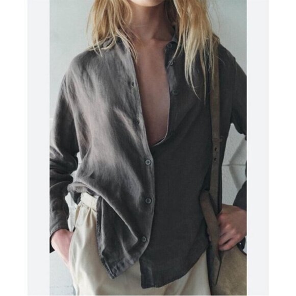 Zara Olive Green Long Sleeve Button Down Shirt Collared Shirt Women’s Size XL - Picture 1 of 7